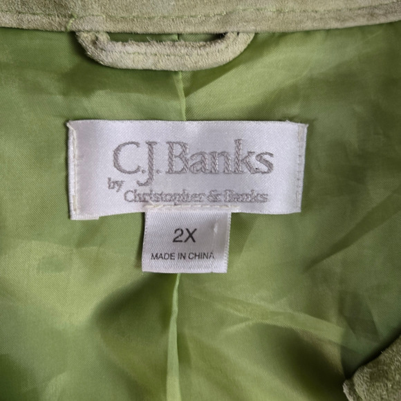 Y2K CJ Banks Spring Light Green Suede Snap Button V Neck Leather Jacket Size 2X - Picture 5 of 8